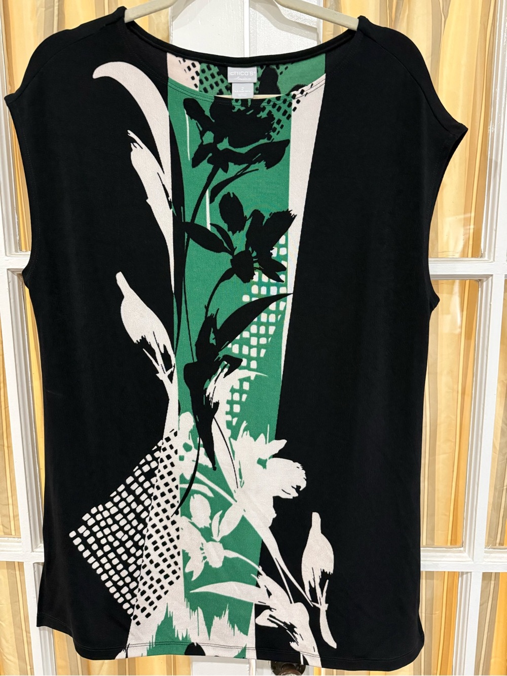 Chico's Traveler’s Floral-Print Top with Green Panel